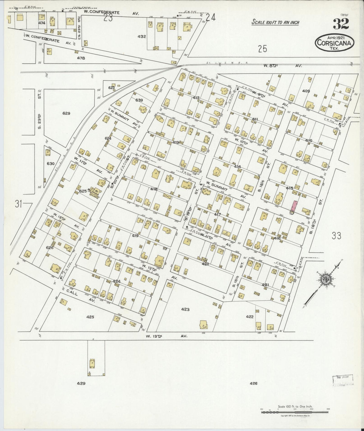 Sanborn Fire Insurance Map from Corsicana, Navarro County, Texas (1921), Sheet #0032 - Complete Map Set gallery image, historic Sanborn map, vintage wall art, Texas Texas