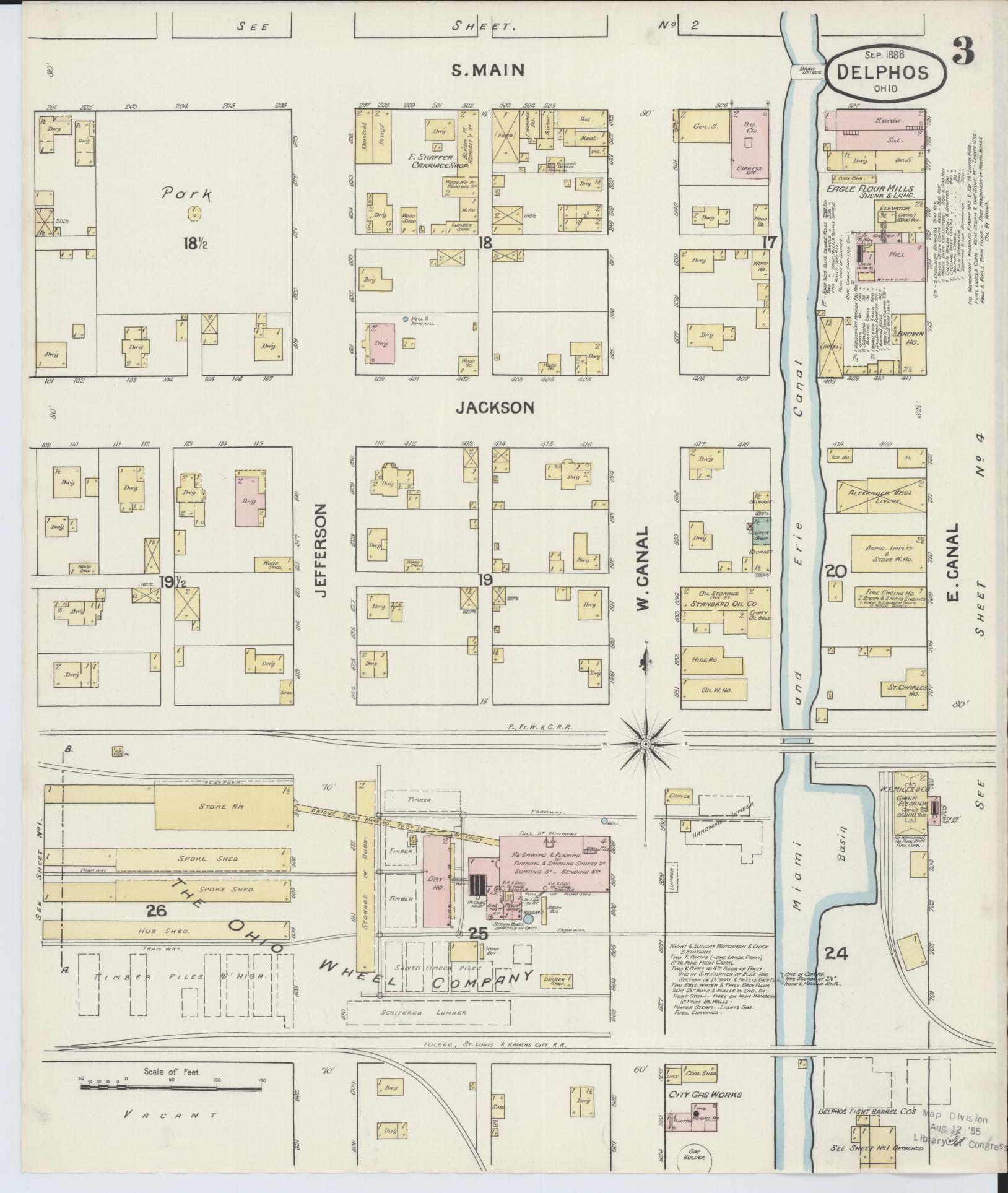 Sanborn Fire Insurance Map from Delphos, Van Wert And Allen Counties, Ohio (1888), Sheet #0003 - Historic Sanborn Fire Insurance Map Print, vintage old map wall art, antique decor, genealogy gift, Ohio Ohio map