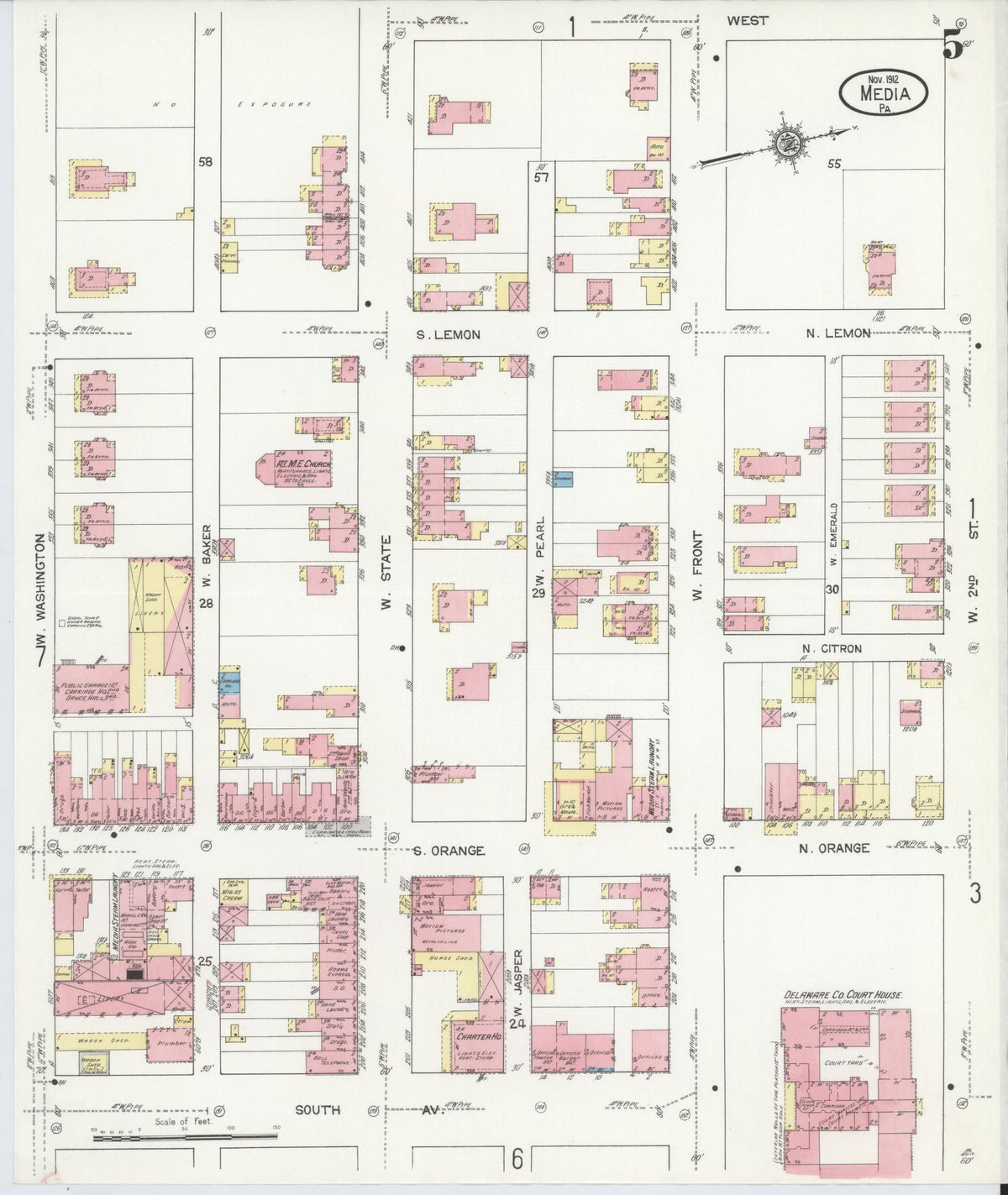 Sanborn Fire Insurance Map from Media, Delaware County, Pennsylvania (1912), Sheet #0005 - Complete Map Set gallery image, historic Sanborn map, vintage wall art, Pennsylvania Pennsylvania