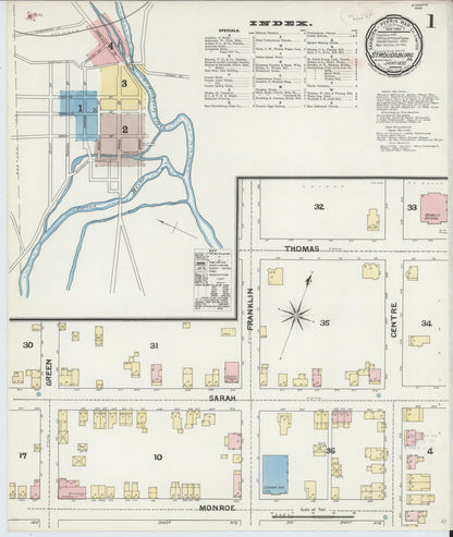 Sanborn Fire Insurance Map from Stroudsburg, Monroe County, Pennsylvania (1892), Sheet #0001 - Historic Sanborn Fire Insurance Map Print, vintage old map wall art, antique decor, genealogy gift, Pennsylvania Pennsylvania map