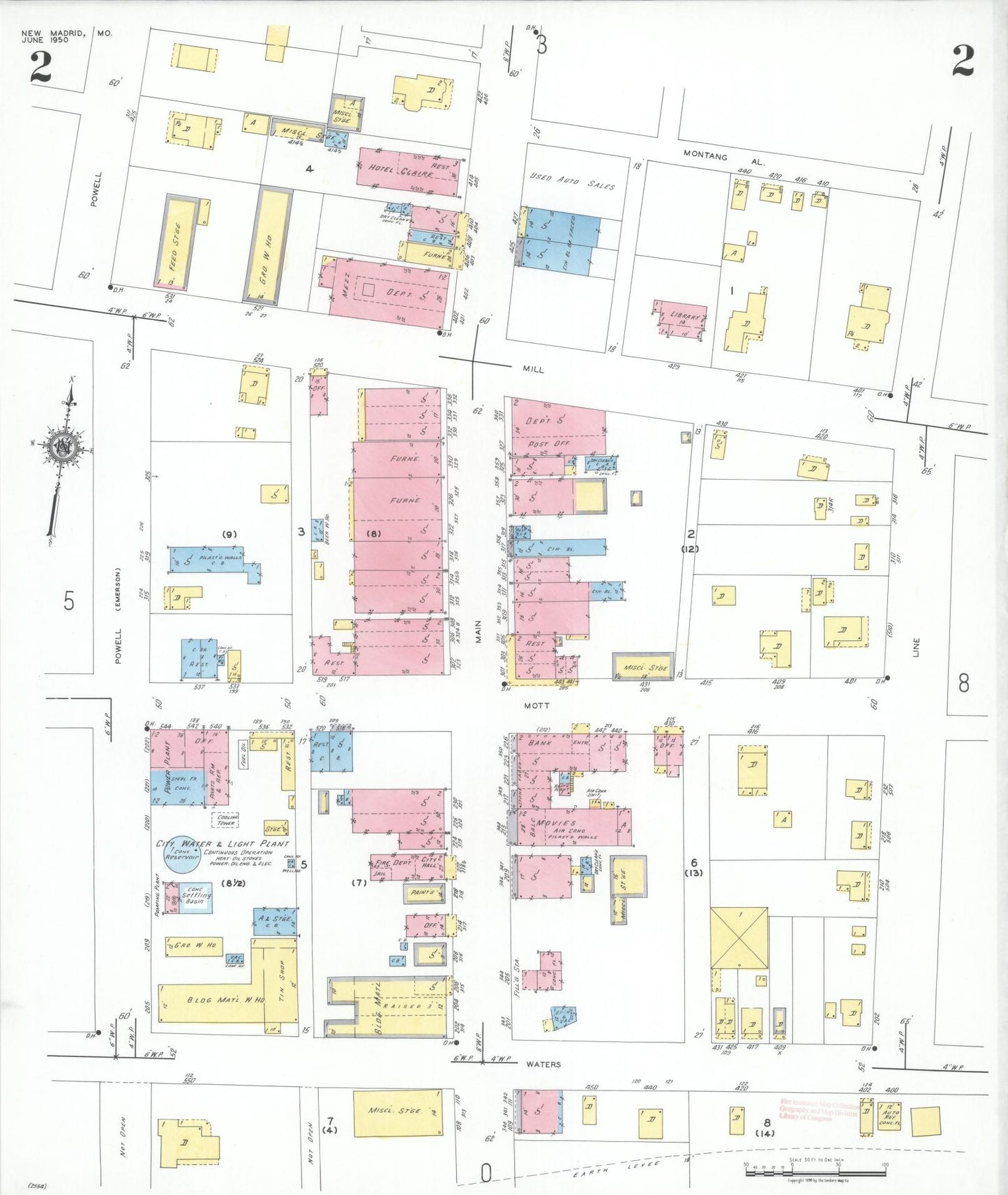 Sanborn Fire Insurance Map from New Madrid, New Madrid County, Missouri (1950), Sheet #0002 - Complete Map Set gallery image, historic Sanborn map, vintage wall art, Missouri Missouri