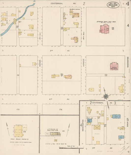 Sanborn Fire Insurance Map from Boulder, Jefferson County, Montana (1912), Sheet #0004 - Historic Sanborn Fire Insurance Map Print, vintage old map wall art, antique decor, genealogy gift, Montana Montana map