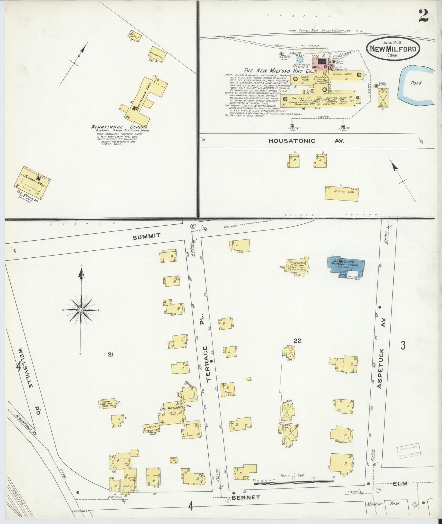Sanborn Fire Insurance Map from New Milford, Litchfield County, Connecticut (1909), Sheet #0002 - Complete Map Set gallery image, historic Sanborn map, vintage wall art, Connecticut Connecticut
