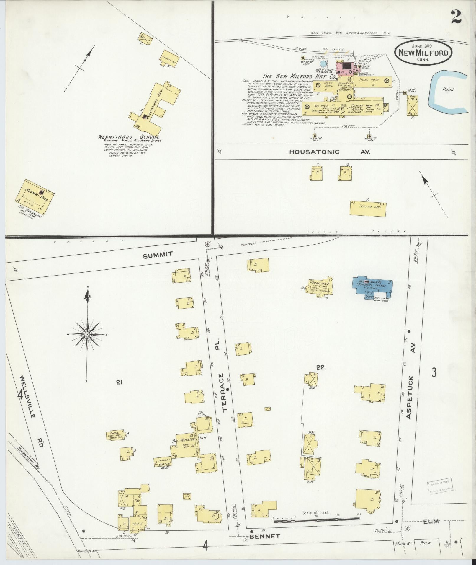 Sanborn Fire Insurance Map from New Milford, Litchfield County, Connecticut (1909), Sheet #0002 - Complete Map Set gallery image, historic Sanborn map, vintage wall art, Connecticut Connecticut