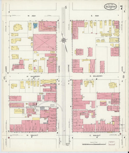 Sanborn Fire Insurance Map from Goldsboro, Wayne County, North Carolina (1913), Sheet #0007 - Complete Map Set gallery image, historic Sanborn map, vintage wall art, North Carolina North Carolina