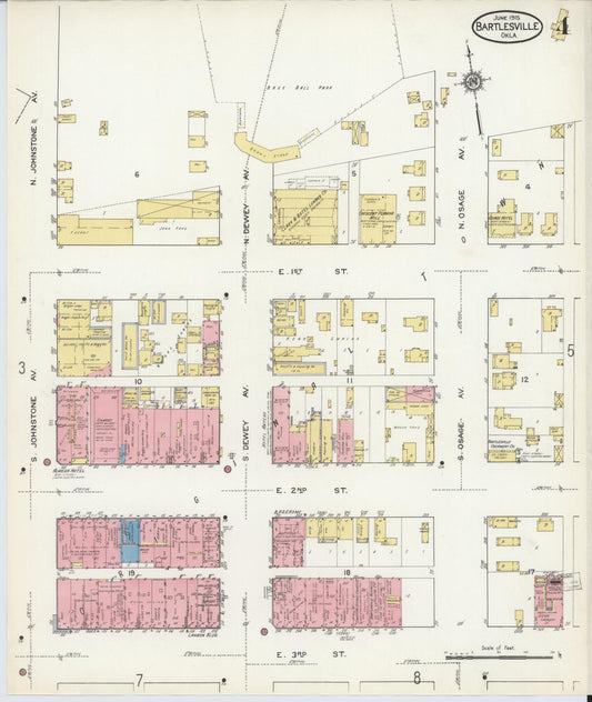 Sanborn Fire Insurance Map from Bartlesville, Washington County, Oklahoma (1915), Sheet #0004 - Historic Sanborn Fire Insurance Map Print, vintage old map wall art, antique decor, genealogy gift, Oklahoma Oklahoma map