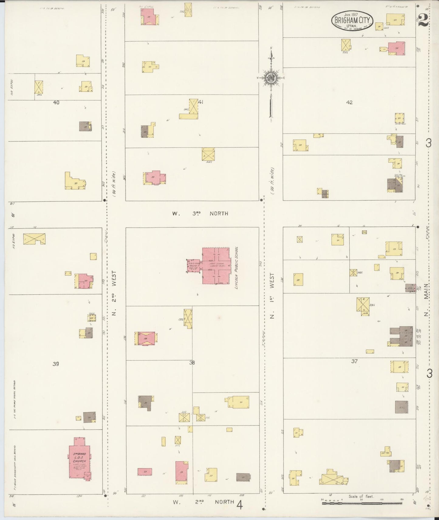 Sanborn Fire Insurance Map from Brigham City, Box Elder County, Utah (1917), Sheet #0002 - Complete Map Set gallery image, historic Sanborn map, vintage wall art, Utah Utah