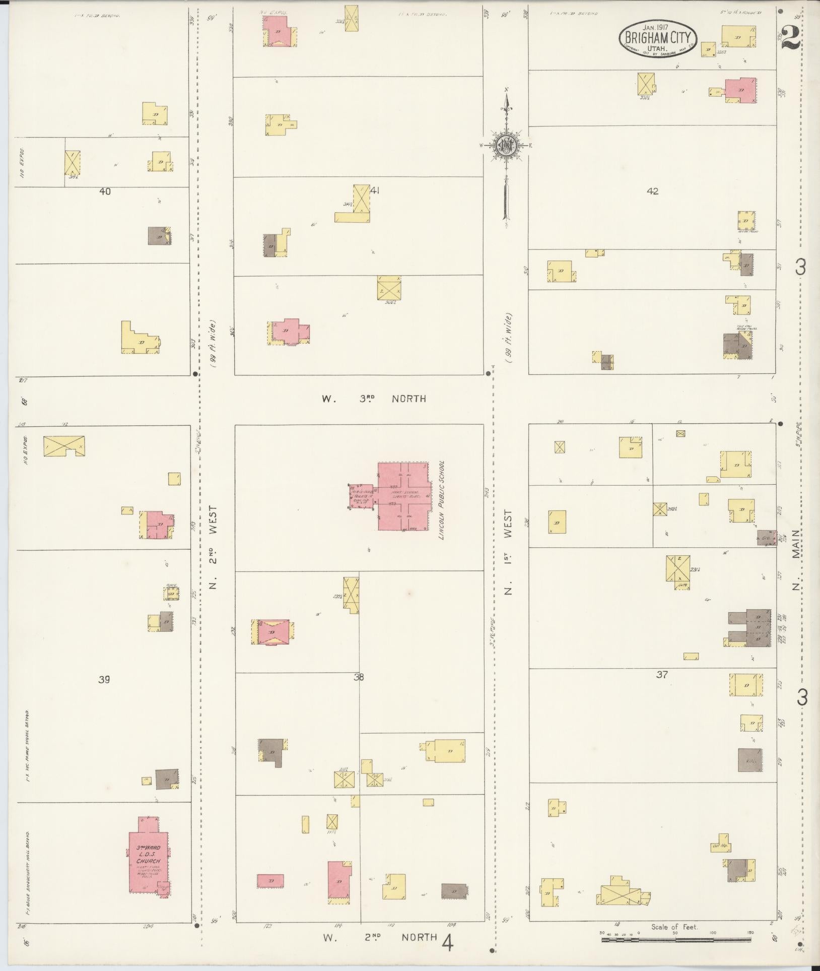 Sanborn Fire Insurance Map from Brigham City, Box Elder County, Utah (1917), Sheet #0002 - Complete Map Set gallery image, historic Sanborn map, vintage wall art, Utah Utah