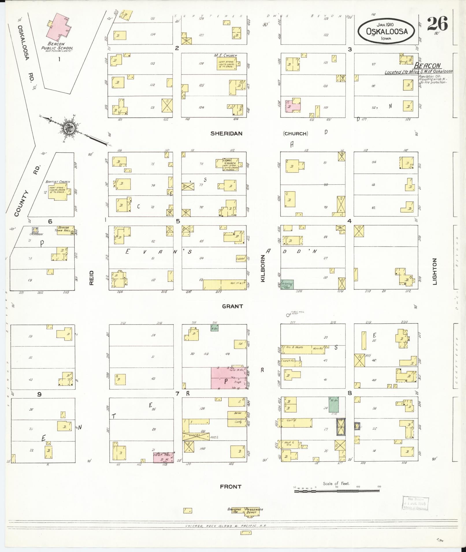 Sanborn Fire Insurance Map from Oskaloosa, Mahaska County, Iowa (1910), Sheet #0026 - Historic Sanborn Fire Insurance Map Print