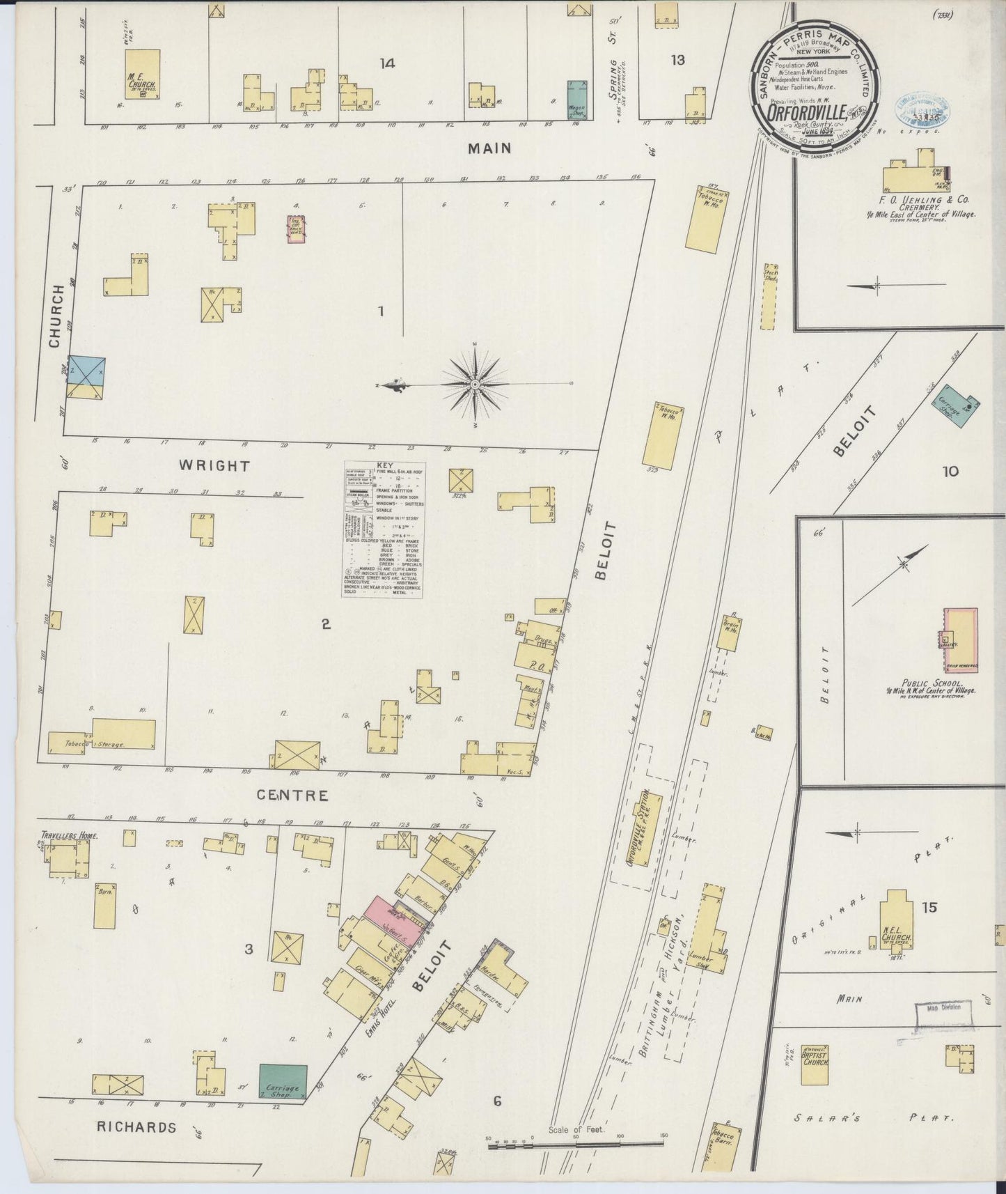 Sanborn Fire Insurance Map from Orfordville, Rock County, Wisconsin (1894), Sheet #0001 - Historic Sanborn Fire Insurance Map Print, vintage old map wall art, antique decor, genealogy gift, Wisconsin Wisconsin map