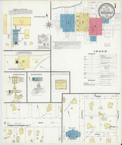 Sanborn Fire Insurance Map from Gatesville, Coryell County, Texas (1907), Sheet #0001 - Complete Map Set gallery image, historic Sanborn map, vintage wall art, Texas Texas