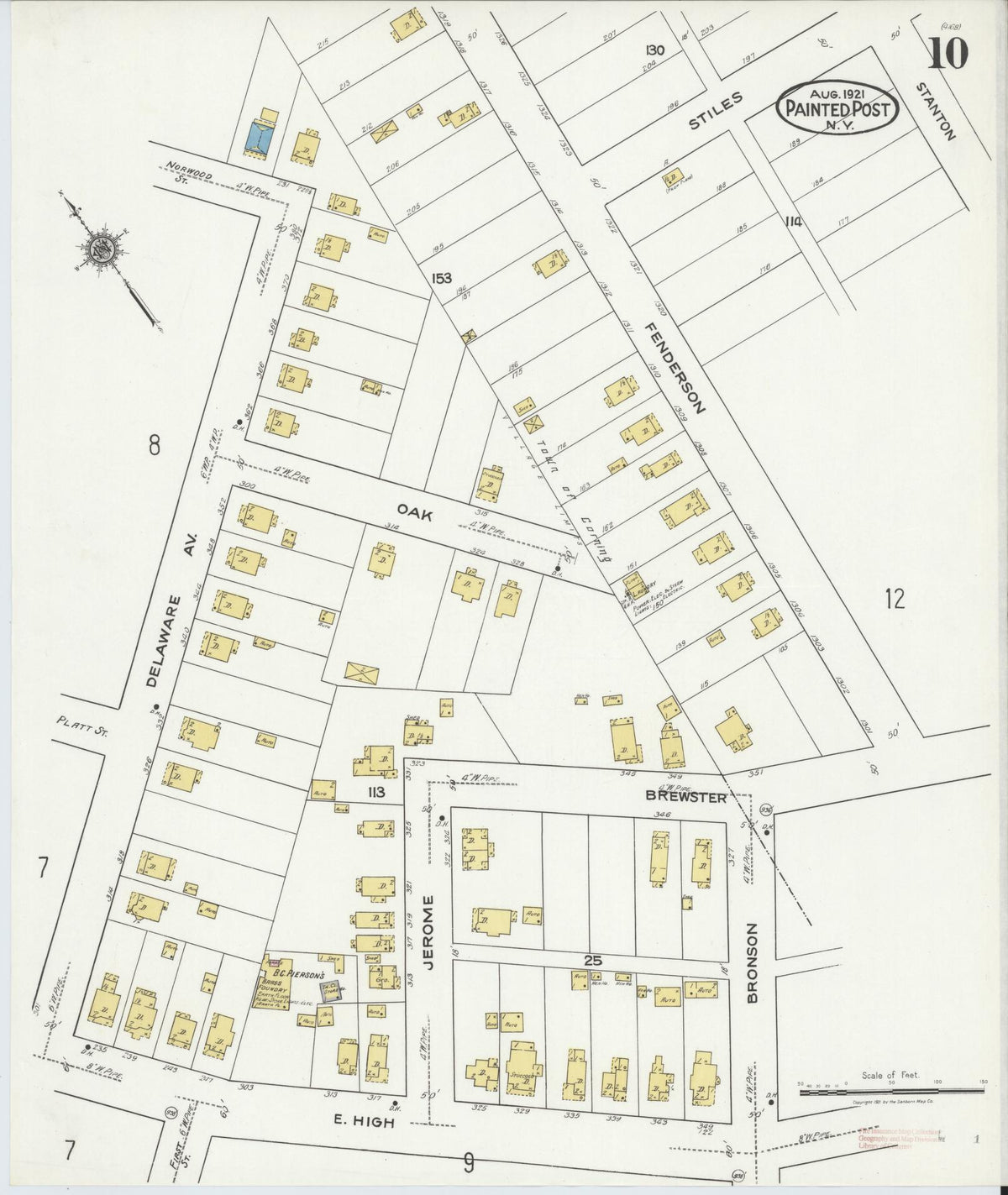 Sanborn Fire Insurance Map from Painted Post, Steuben County, New York (1921), Sheet #0010 - Complete Map Set gallery image, historic Sanborn map, vintage wall art, New York New York