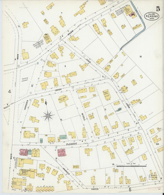Sanborn Fire Insurance Map from Reading, Middlesex County, Massachusetts (1903), Sheet #0005 - Historic Sanborn Fire Insurance Map Print, vintage old map wall art, antique decor, genealogy gift, Massachusetts Massachusetts map