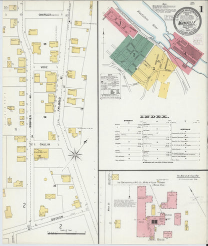 Sanborn Fire Insurance Map from Manville, Providence County, Rhode Island (1903), Sheet #0001 - Complete Map Set gallery image, historic Sanborn map, vintage wall art, Rhode Island Rhode Island