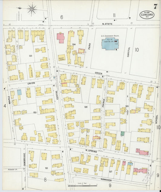 Sanborn Fire Insurance Map from Concord, Merrimack County, New Hampshire (1899), Sheet #0007 - Historic Sanborn Fire Insurance Map Print, vintage old map wall art, antique decor, genealogy gift, New Hampshire New Hampshire map