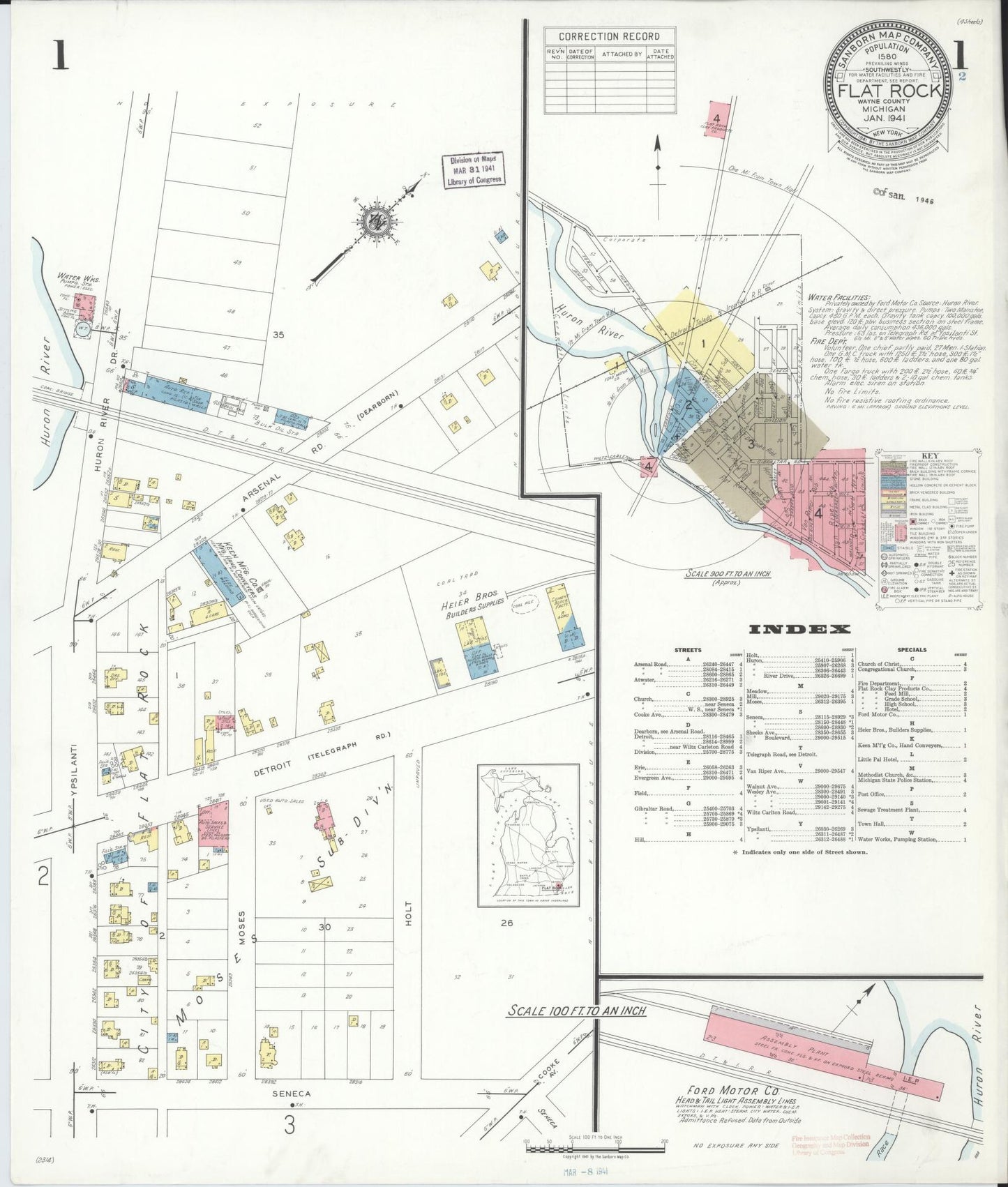 Sanborn Fire Insurance Map from Flat Rock, Wayne County, Michigan (1941), Sheet #0001 - Complete Map Set gallery image, historic Sanborn map, vintage wall art, Michigan Michigan