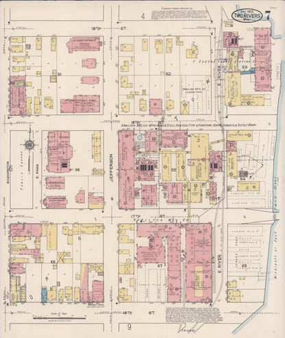 Sanborn Fire Insurance Map from Two Rivers, Manitowoc County, Wisconsin (1922), Sheet #0007 - Historic Sanborn Fire Insurance Map Print, vintage old map wall art, antique decor, genealogy gift, Wisconsin Wisconsin map