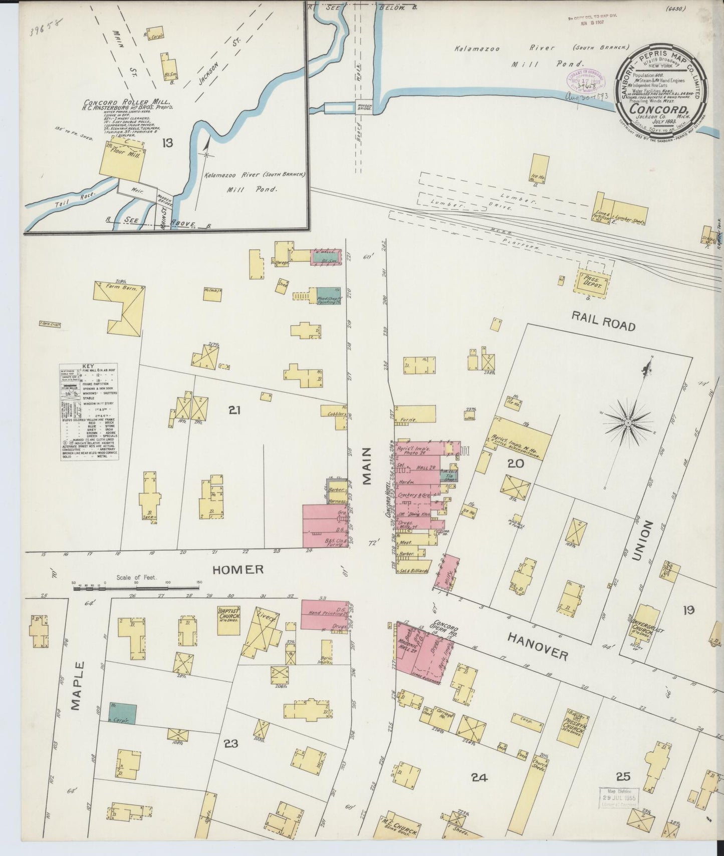 Sanborn Fire Insurance Map from Concord, Jackson County, Michigan (1893), Sheet #0001 - Historic Sanborn Fire Insurance Map Print, vintage old map wall art, antique decor, genealogy gift, Michigan Michigan map