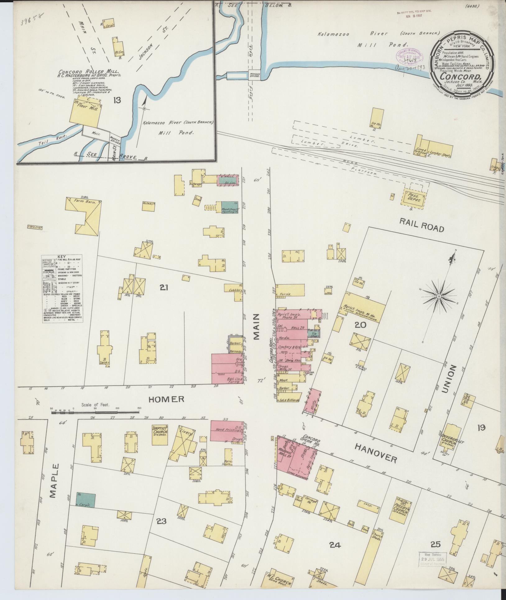 Sanborn Fire Insurance Map from Concord, Jackson County, Michigan (1893), Sheet #0001 - Historic Sanborn Fire Insurance Map Print, vintage old map wall art, antique decor, genealogy gift, Michigan Michigan map