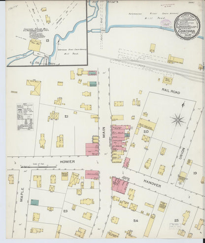 Sanborn Fire Insurance Map from Concord, Jackson County, Michigan (1893), Sheet #0001 - Historic Sanborn Fire Insurance Map Print, vintage old map wall art, antique decor, genealogy gift, Michigan Michigan map