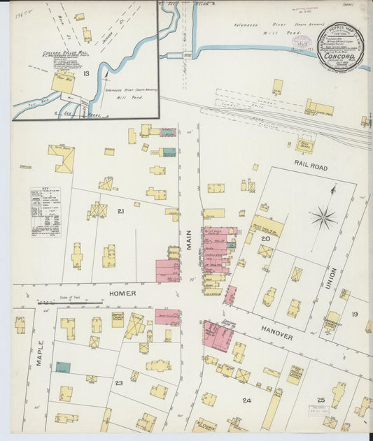 Sanborn Fire Insurance Map from Concord, Jackson County, Michigan (1893), Sheet #0001 - Historic Sanborn Fire Insurance Map Print, vintage old map wall art, antique decor, genealogy gift, Michigan Michigan map