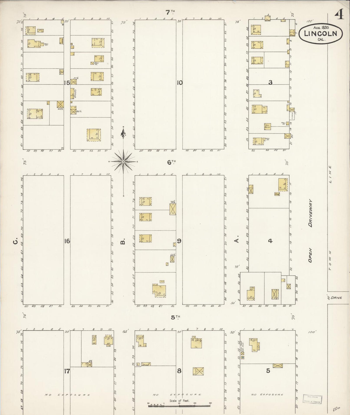 Sanborn Fire Insurance Map from Lincoln, Placer County, California (1893), Sheet #0004 - Complete Map Set gallery image, historic Sanborn map, vintage wall art, California California
