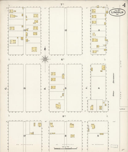 Sanborn Fire Insurance Map from Lincoln, Placer County, California (1893), Sheet #0004 - Complete Map Set gallery image, historic Sanborn map, vintage wall art, California California