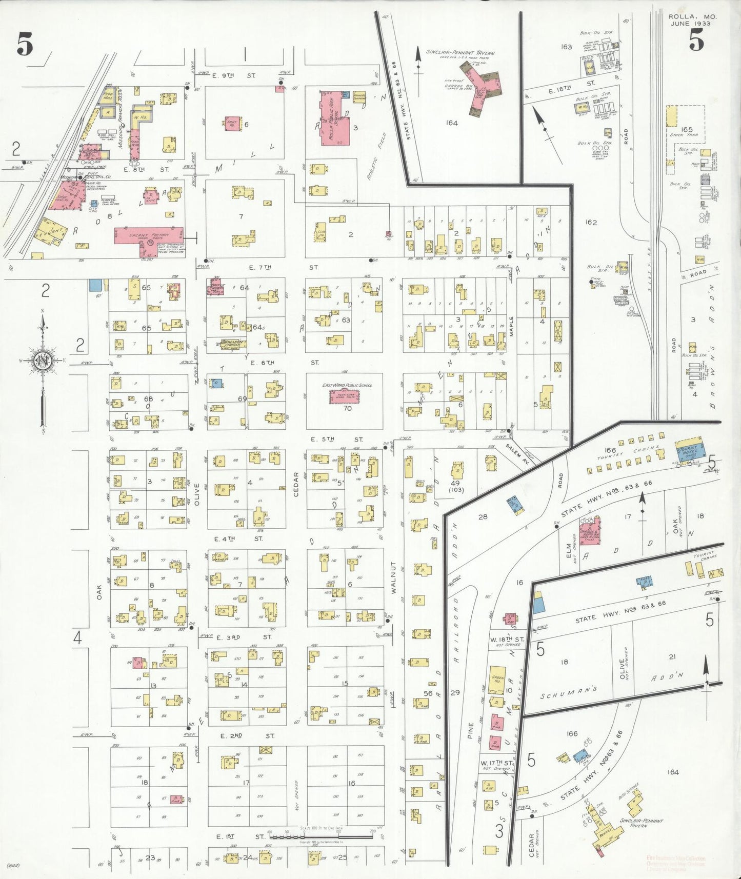 Sanborn Fire Insurance Map from Rolla, Phelps County, Missouri (1933), Sheet #0005 - Historic Sanborn Fire Insurance Map Print, vintage old map wall art, antique decor, genealogy gift, Missouri Missouri map