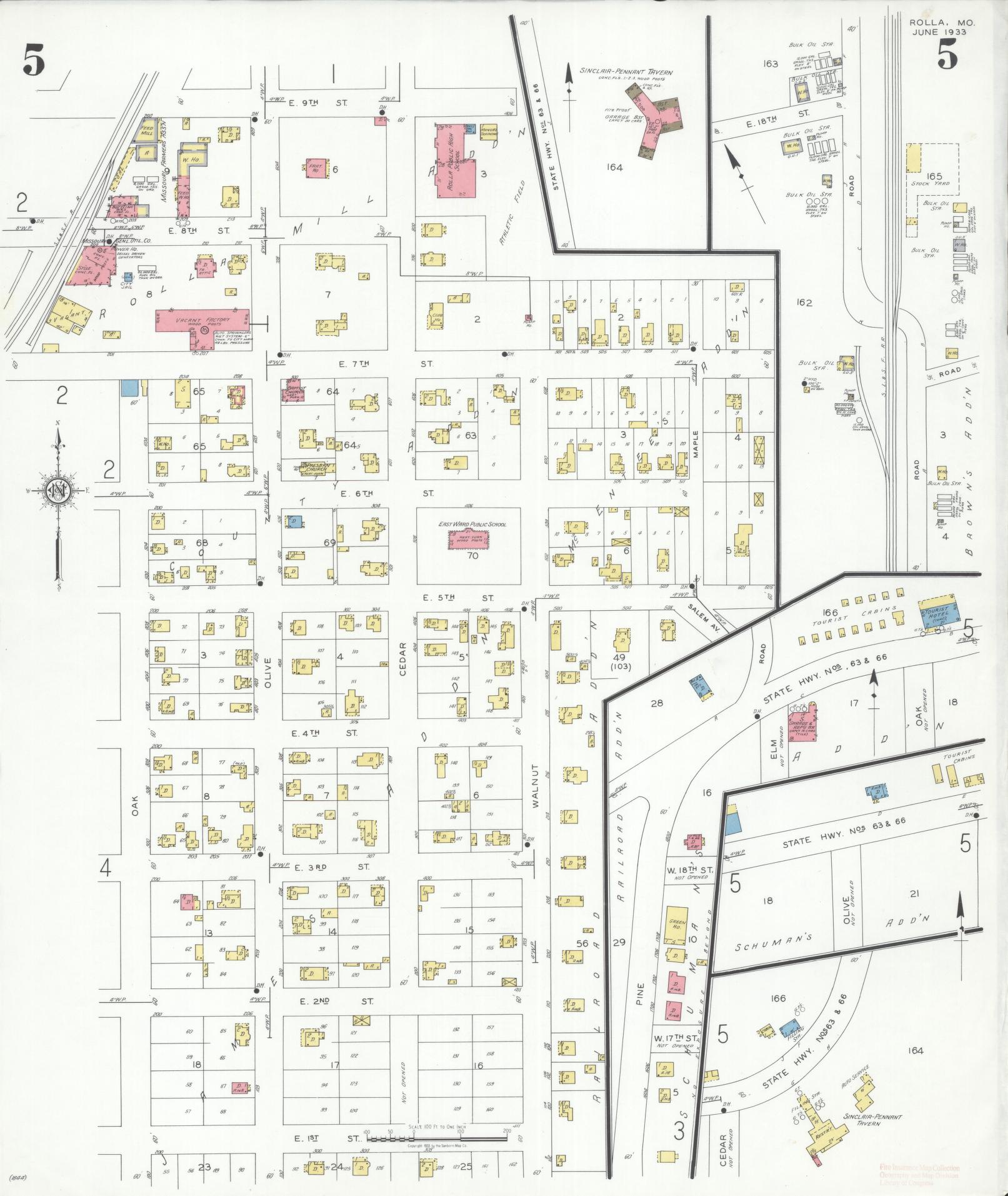Sanborn Fire Insurance Map from Rolla, Phelps County, Missouri (1933), Sheet #0005 - Historic Sanborn Fire Insurance Map Print, vintage old map wall art, antique decor, genealogy gift, Missouri Missouri map