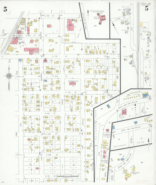 Sanborn Fire Insurance Map from Rolla, Phelps County, Missouri (1933), Sheet #0005 - Historic Sanborn Fire Insurance Map Print, vintage old map wall art, antique decor, genealogy gift, Missouri Missouri map