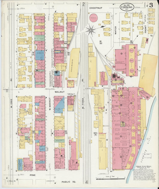 Sanborn Fire Insurance Map from Corning, Steuben County, New York (1908), Sheet #0003 - Historic Sanborn Fire Insurance Map Print, vintage old map wall art, antique decor, genealogy gift, New York New York map