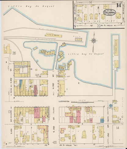 Sanborn Fire Insurance Map from Escanaba, Delta County, Michigan (1921), Sheet #0014 - Complete Map Set gallery image, historic Sanborn map, vintage wall art, Michigan Michigan