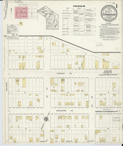 Sanborn Fire Insurance Map from Stambaugh, Iron County, Michigan (1913), Sheet #0001 - Historic Sanborn Fire Insurance Map Print, vintage old map wall art, antique decor, genealogy gift, Michigan Michigan map