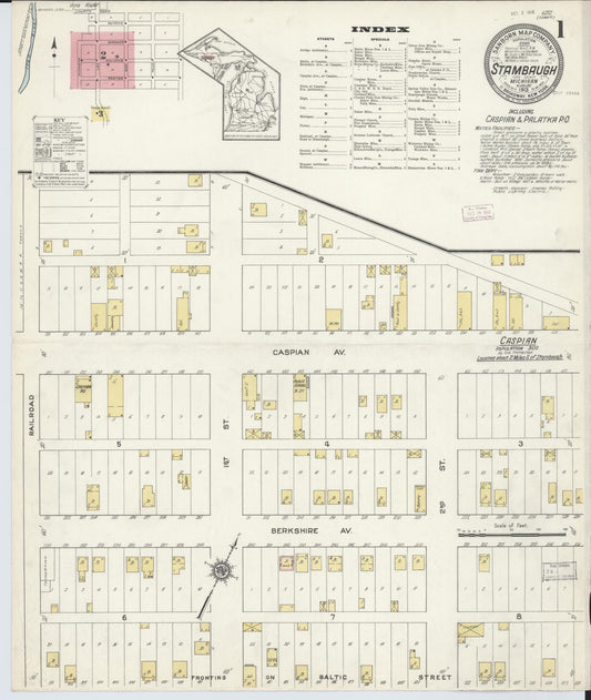 Sanborn Fire Insurance Map from Stambaugh, Iron County, Michigan (1913), Sheet #0001 - Historic Sanborn Fire Insurance Map Print, vintage old map wall art, antique decor, genealogy gift, Michigan Michigan map