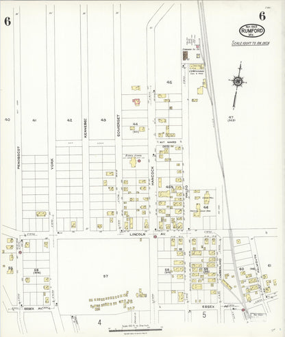 Sanborn Fire Insurance Map from Rumford, Oxford County, Maine (1923), Sheet #0006 - Complete Map Set gallery image, historic Sanborn map, vintage wall art, Maine Maine