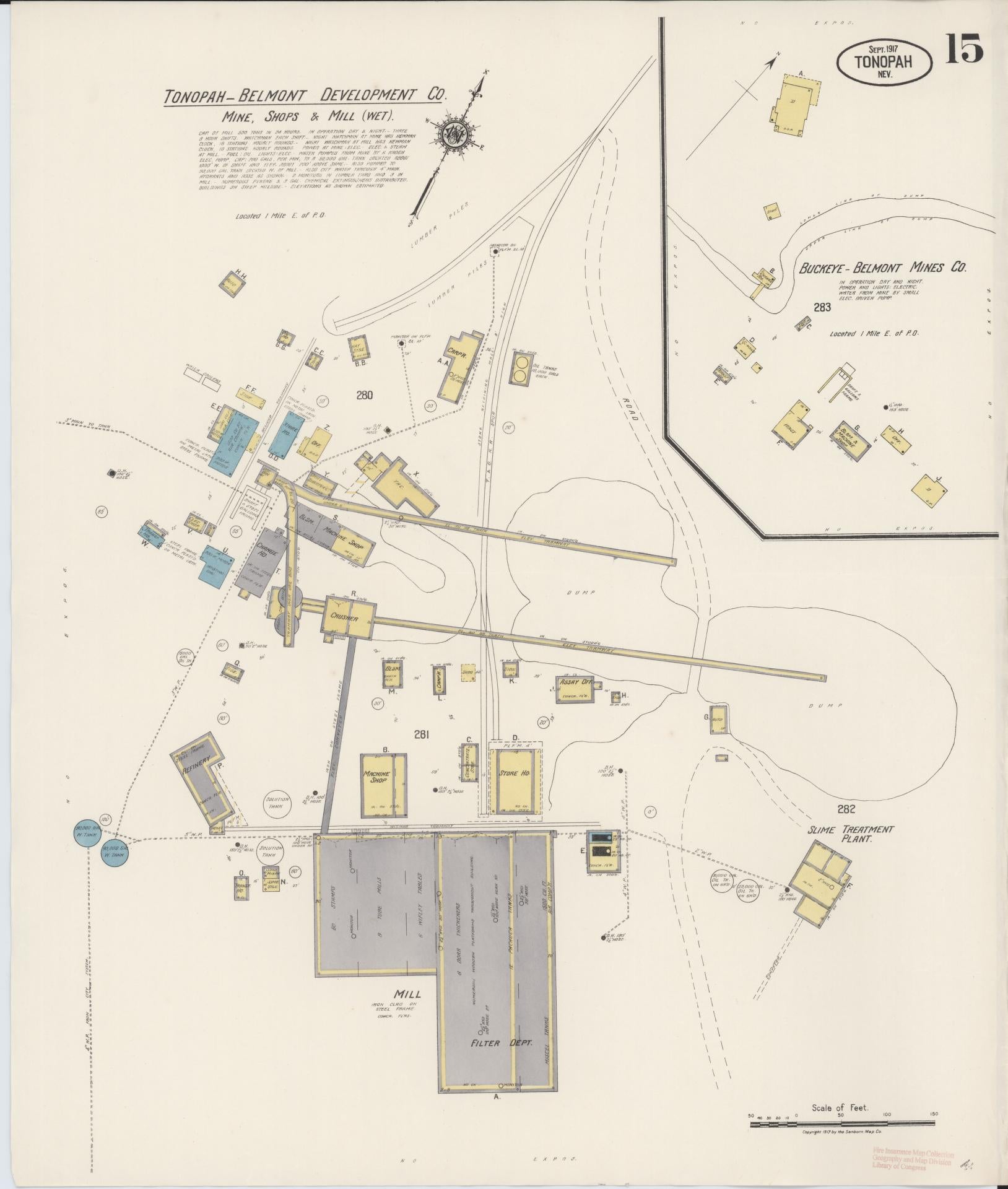Sanborn Fire Insurance Map from Tonopah, Nye County, Nevada (1917), Sheet #0015 - Complete Map Set gallery image, historic Sanborn map, vintage wall art, Nevada Nevada