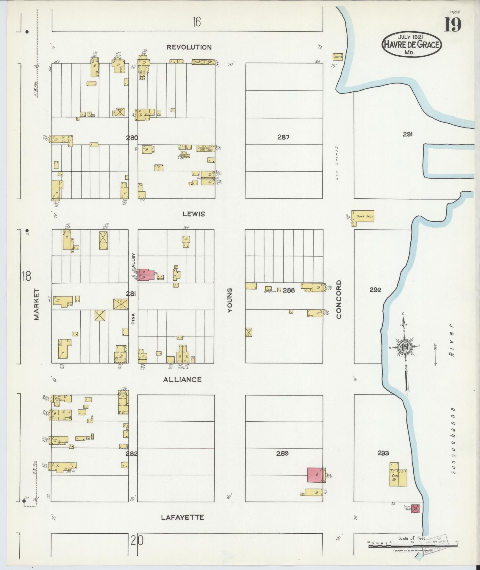 Sanborn Fire Insurance Map from Havre De Grace, Harford County, Maryland (1921), Sheet #0019 - Historic Sanborn Fire Insurance Map Print, vintage old map wall art