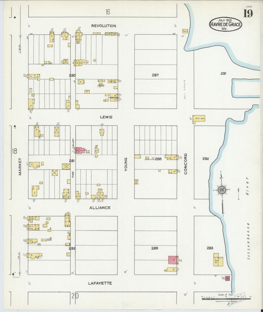 Sanborn Fire Insurance Map from Havre De Grace, Harford County, Maryland (1921), Sheet #0019 - Historic Sanborn Fire Insurance Map Print, vintage old map wall art