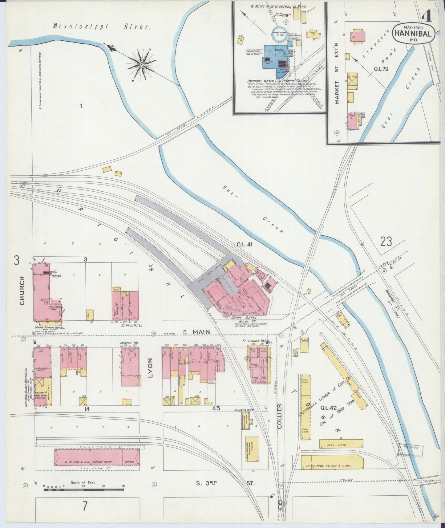 Sanborn Fire Insurance Map from Hannibal, Marion County, Missouri (1906), Sheet #0004 - Complete Map Set gallery image, historic Sanborn map, vintage wall art, Missouri Missouri