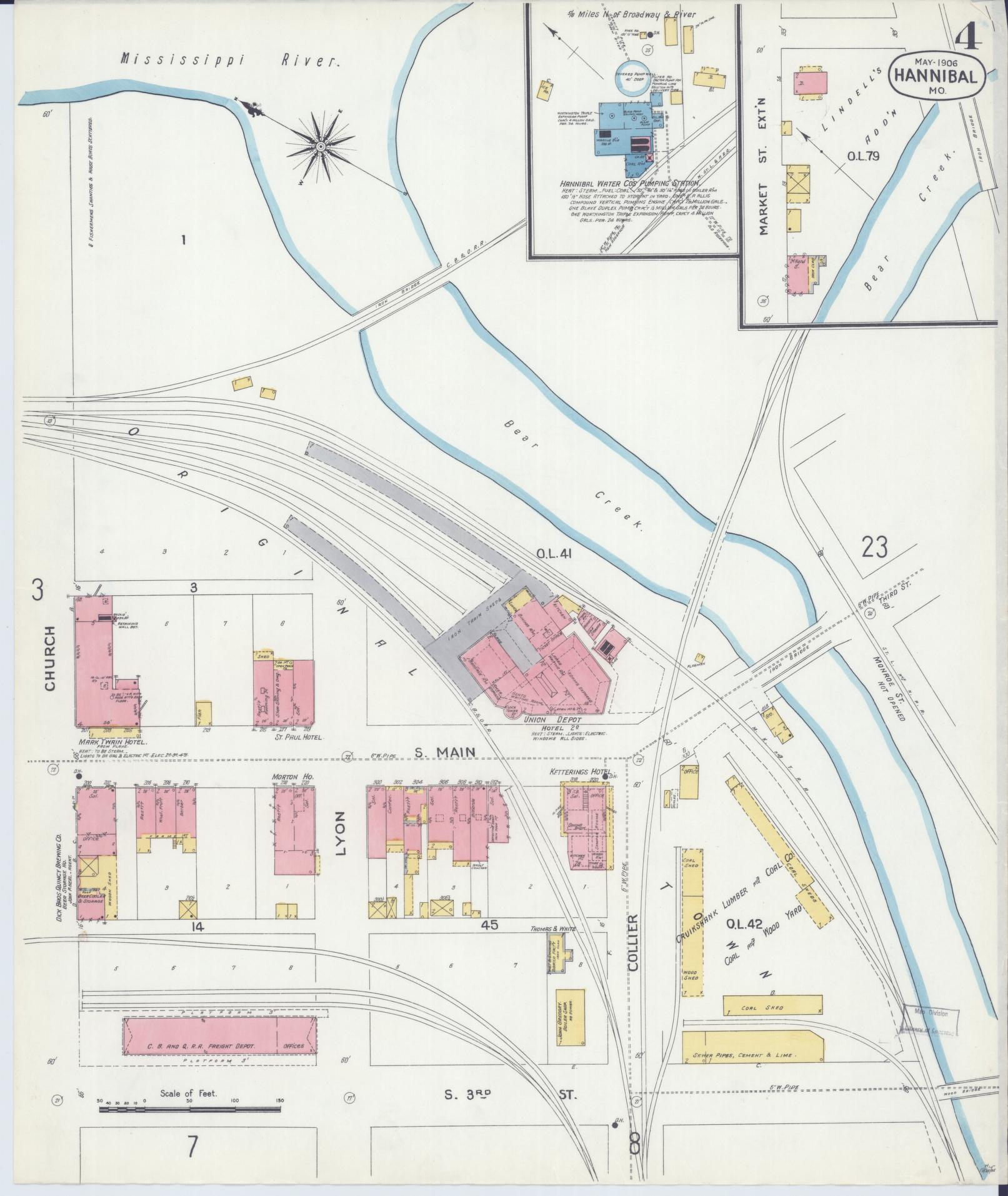 Sanborn Fire Insurance Map from Hannibal, Marion County, Missouri (1906), Sheet #0004 - Complete Map Set gallery image, historic Sanborn map, vintage wall art, Missouri Missouri