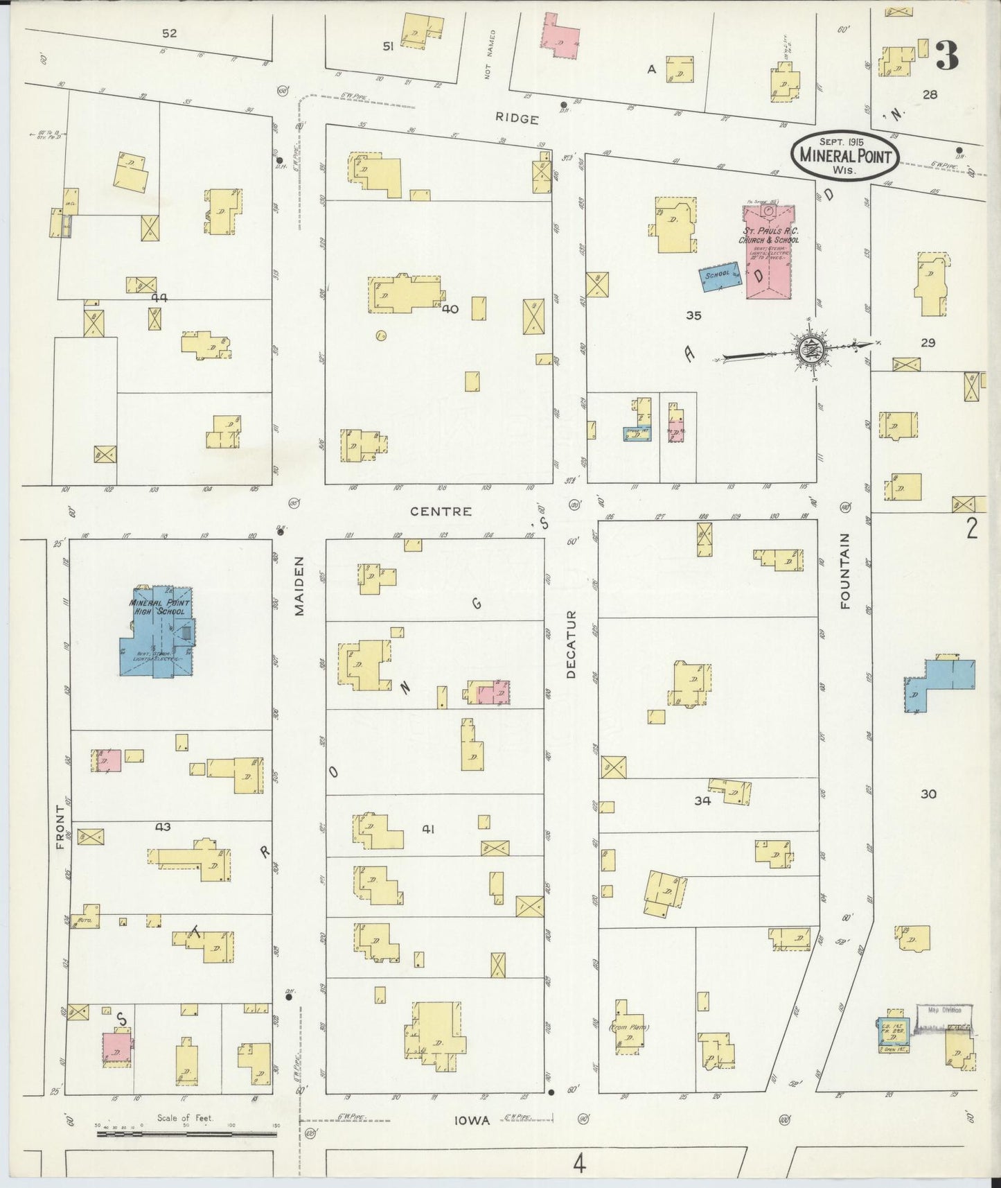 Sanborn Fire Insurance Map from Mineral Point, Iowa County, Wisconsin (1915), Sheet #0003 - Complete Map Set gallery image, historic Sanborn map, vintage wall art, Wisconsin Wisconsin