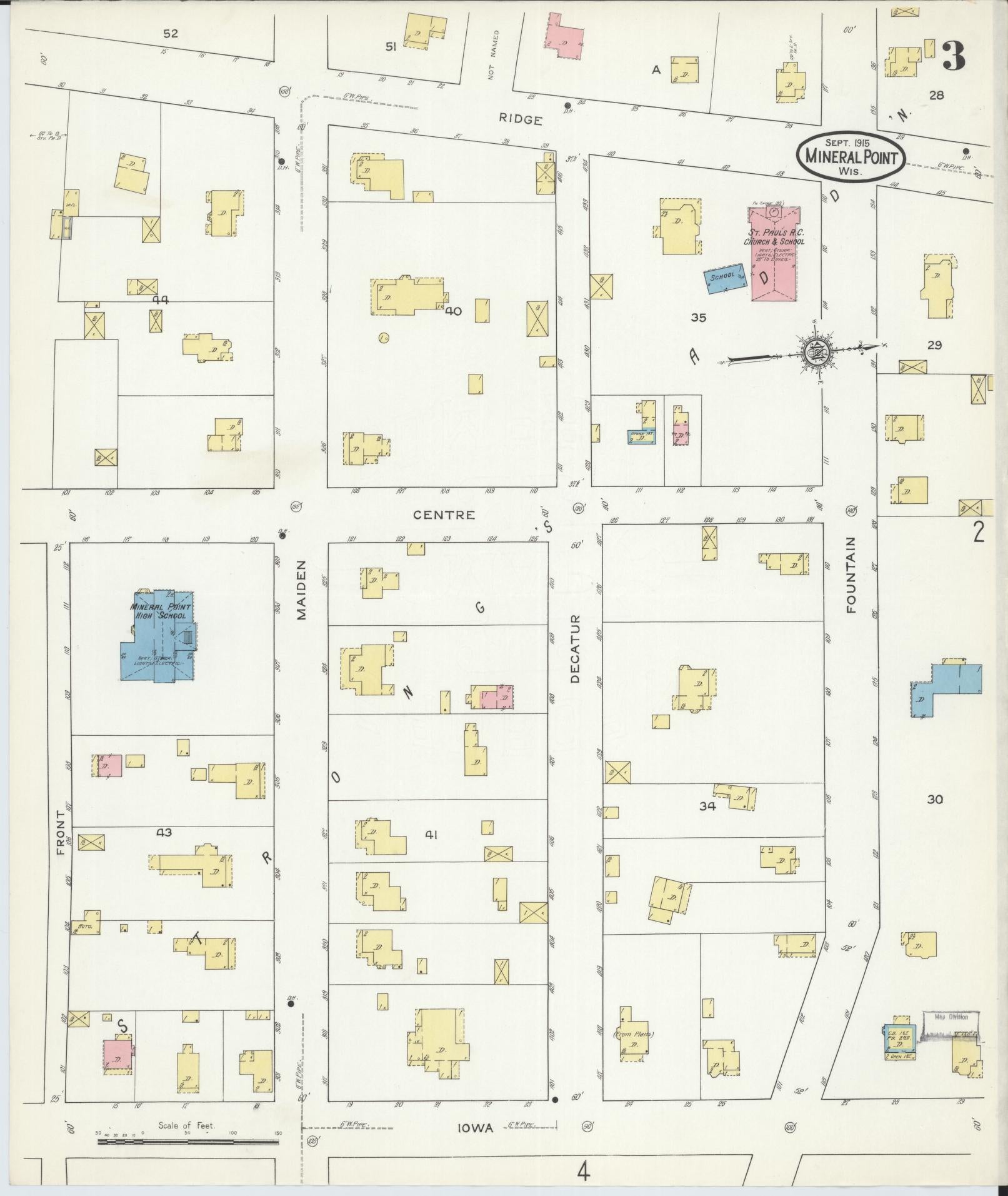 Sanborn Fire Insurance Map from Mineral Point, Iowa County, Wisconsin (1915), Sheet #0003 - Complete Map Set gallery image, historic Sanborn map, vintage wall art, Wisconsin Wisconsin