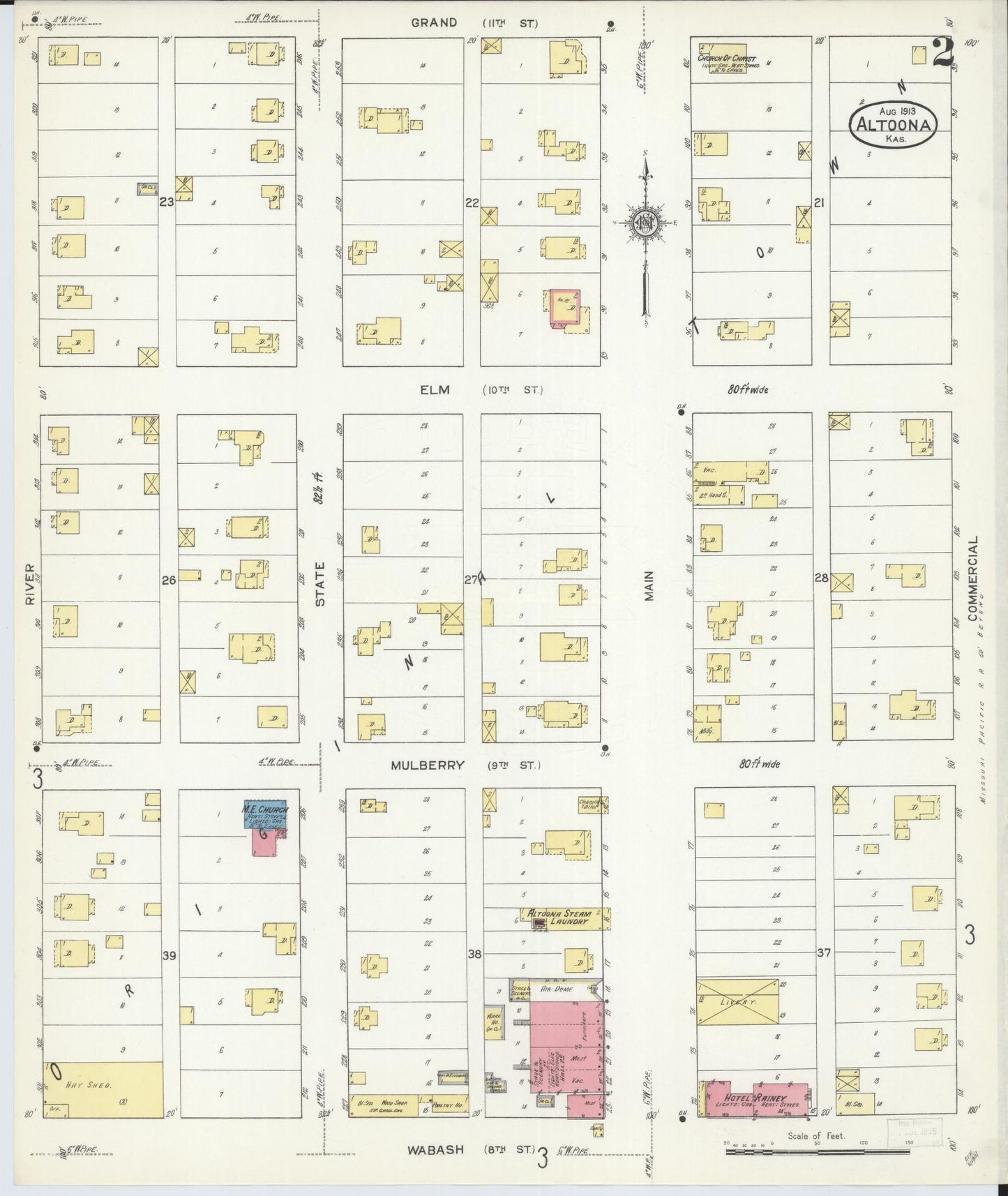 Sanborn Fire Insurance Map from Altoona, Wilson County, Kansas (1913), Sheet #0002 - Historic Sanborn Fire Insurance Map Print, vintage old map wall art, antique decor, genealogy gift, Kansas Kansas map
