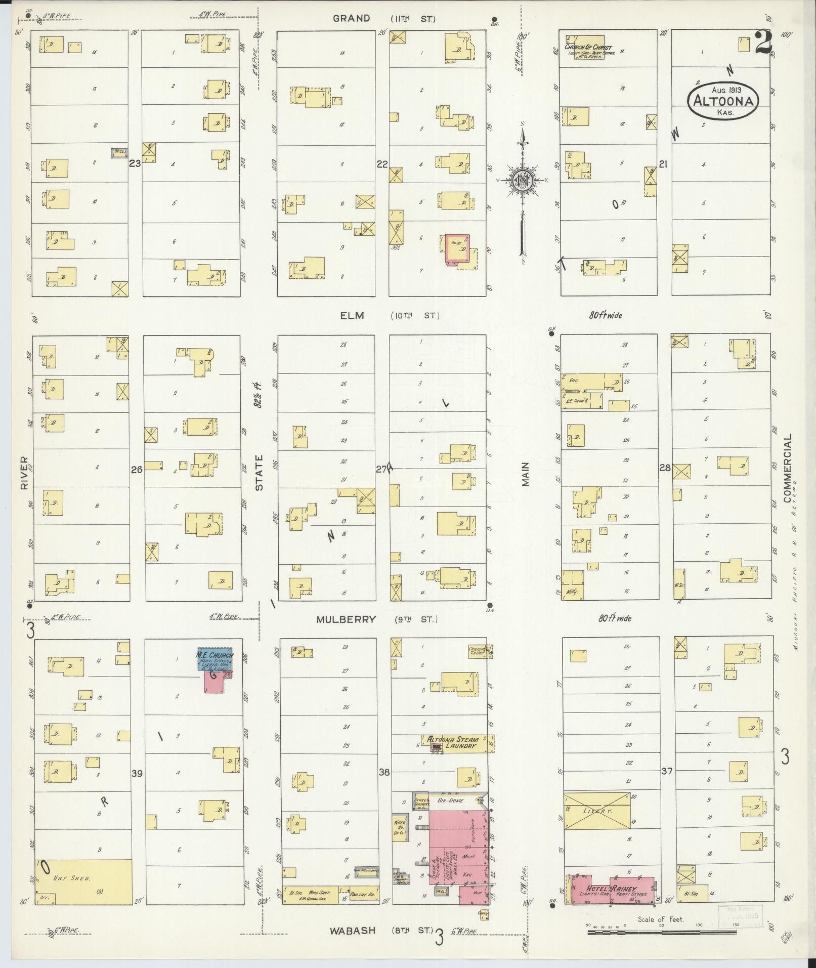 Sanborn Fire Insurance Map from Altoona, Wilson County, Kansas (1913), Sheet #0002 - Historic Sanborn Fire Insurance Map Print, vintage old map wall art, antique decor, genealogy gift, Kansas Kansas map