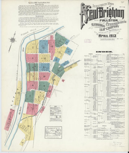 Sanborn Fire Insurance Map from New Brighton, Beaver County, Pennsylvania (1913), Sheet #0001 - Complete Map Set gallery image, historic Sanborn map, vintage wall art, Pennsylvania Pennsylvania
