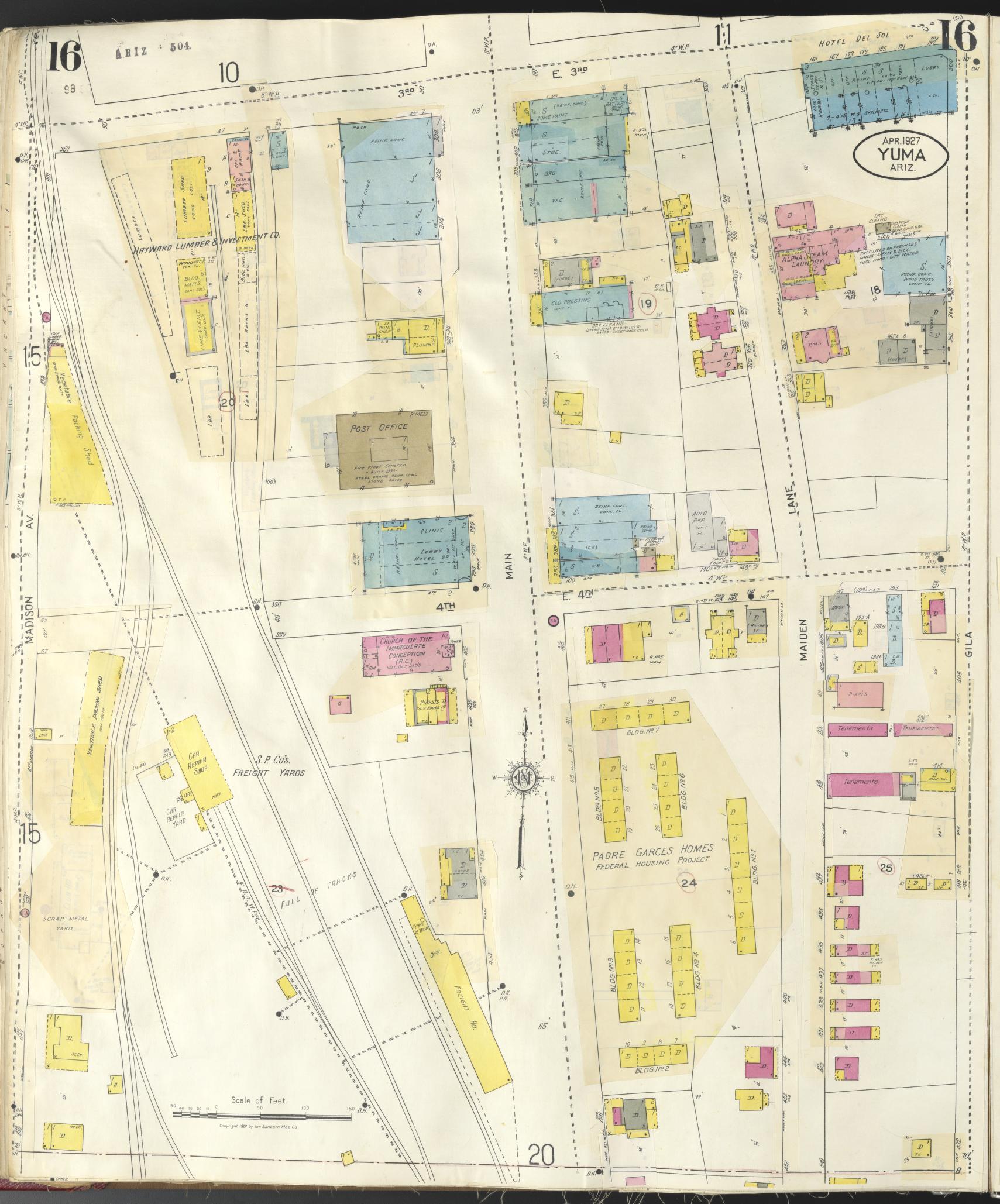 Sanborn Fire Insurance Map from Yuma, Yuma County, Arizona (1948), Sheet #0016 - Historic Sanborn Fire Insurance Map Print, vintage old map wall art, antique decor, genealogy gift, Arizona Arizona map