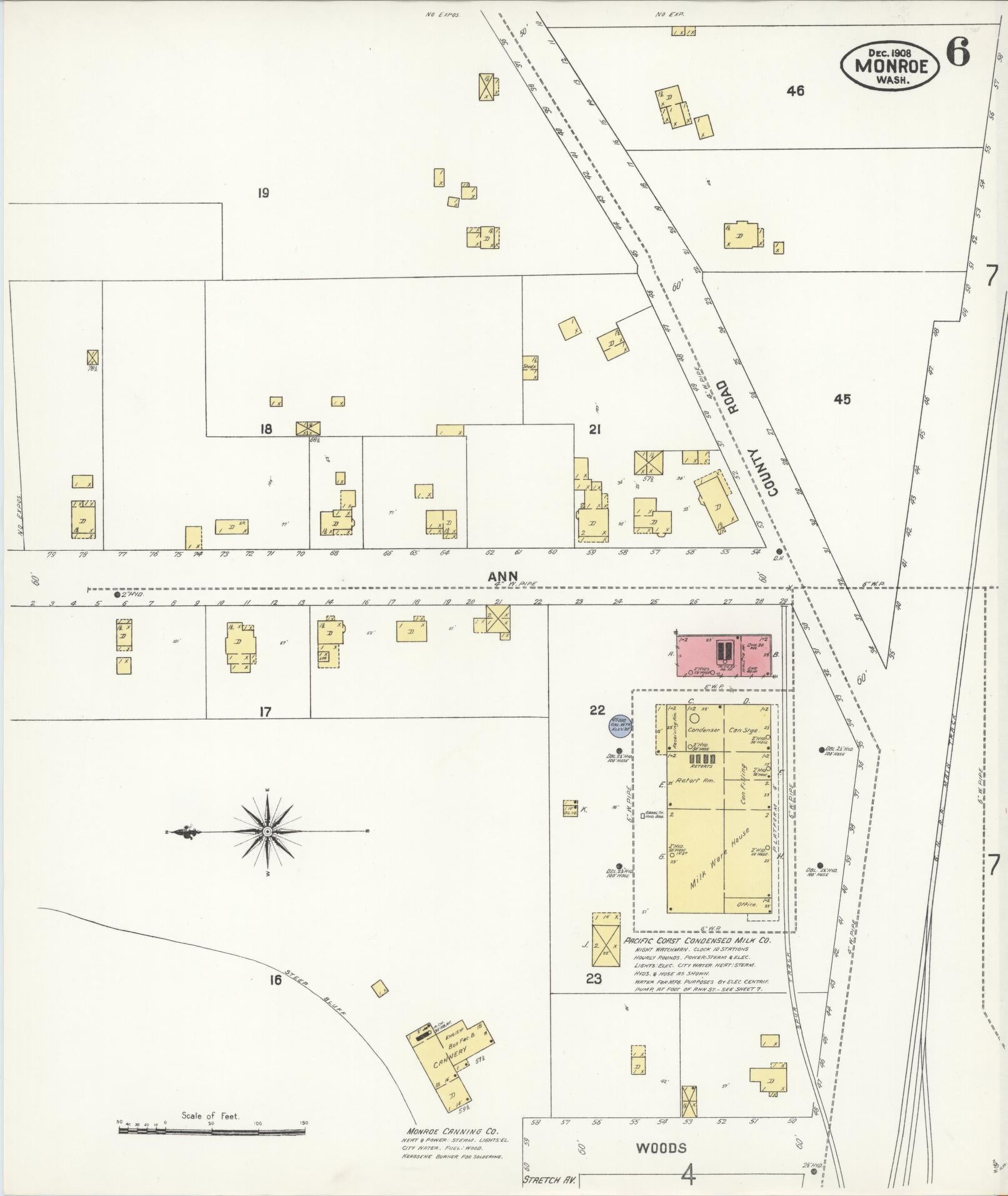 Sanborn Fire Insurance Map from Monroe, Snohomish County, Washington (1908), Sheet #0006 - Historic Sanborn Fire Insurance Map Print, vintage old map wall art, antique decor, genealogy gift, Washington Washington map