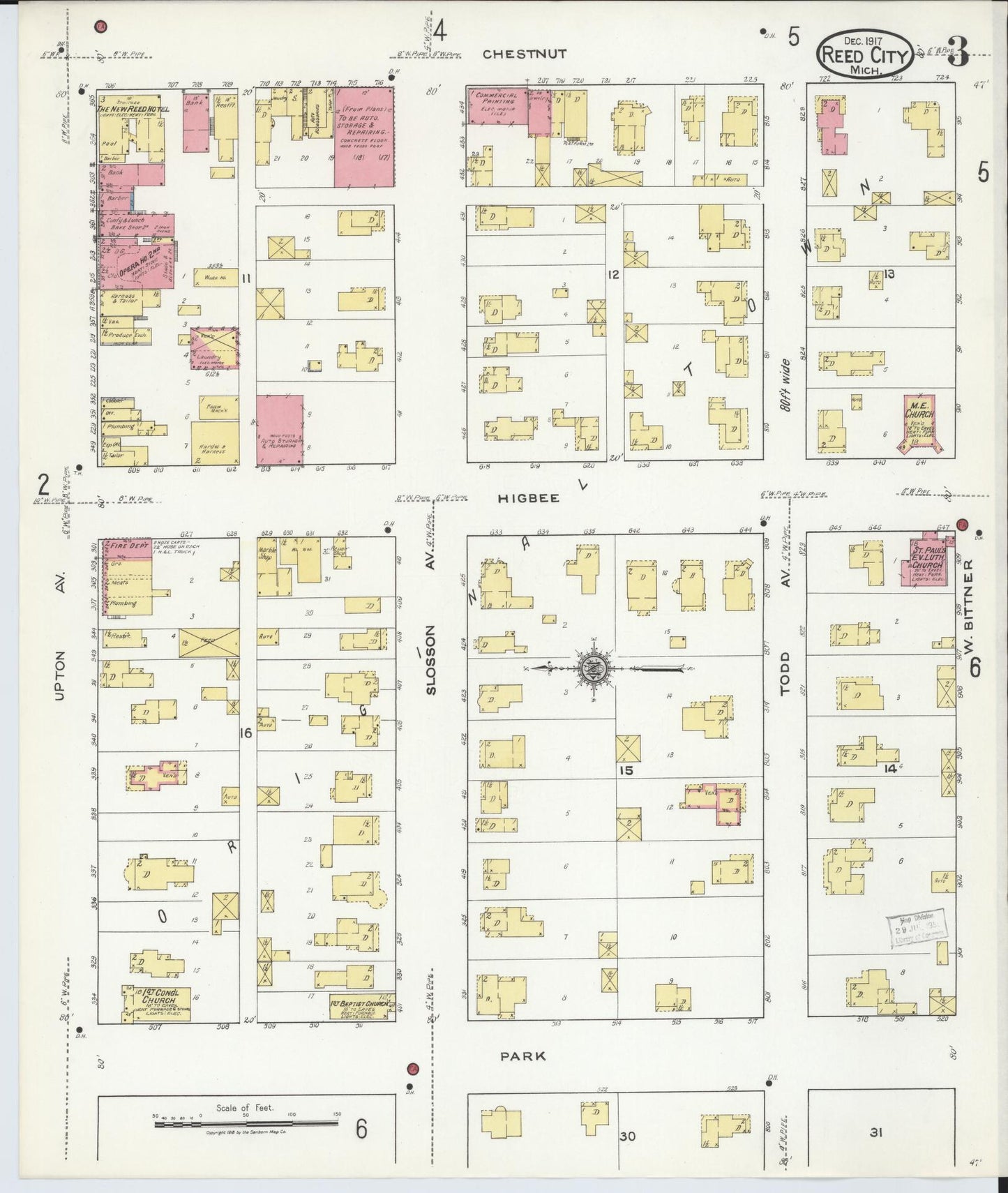 Sanborn Fire Insurance Map from Reed City, Osceola County, Michigan (1917), Sheet #0003 - Complete Map Set gallery image, historic Sanborn map, vintage wall art, Michigan Michigan