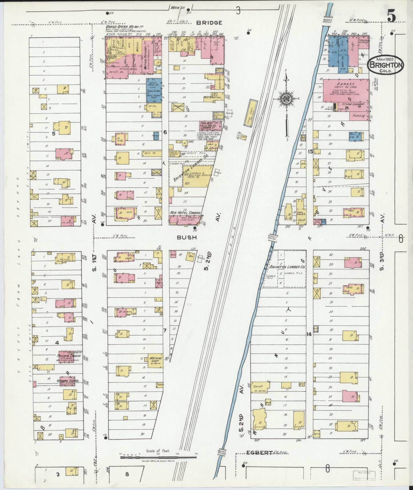 Sanborn Fire Insurance Map from Brighton, Adams County, Colorado (1920), Sheet #0005 - Complete Map Set gallery image, historic Sanborn map, vintage wall art, Colorado Colorado