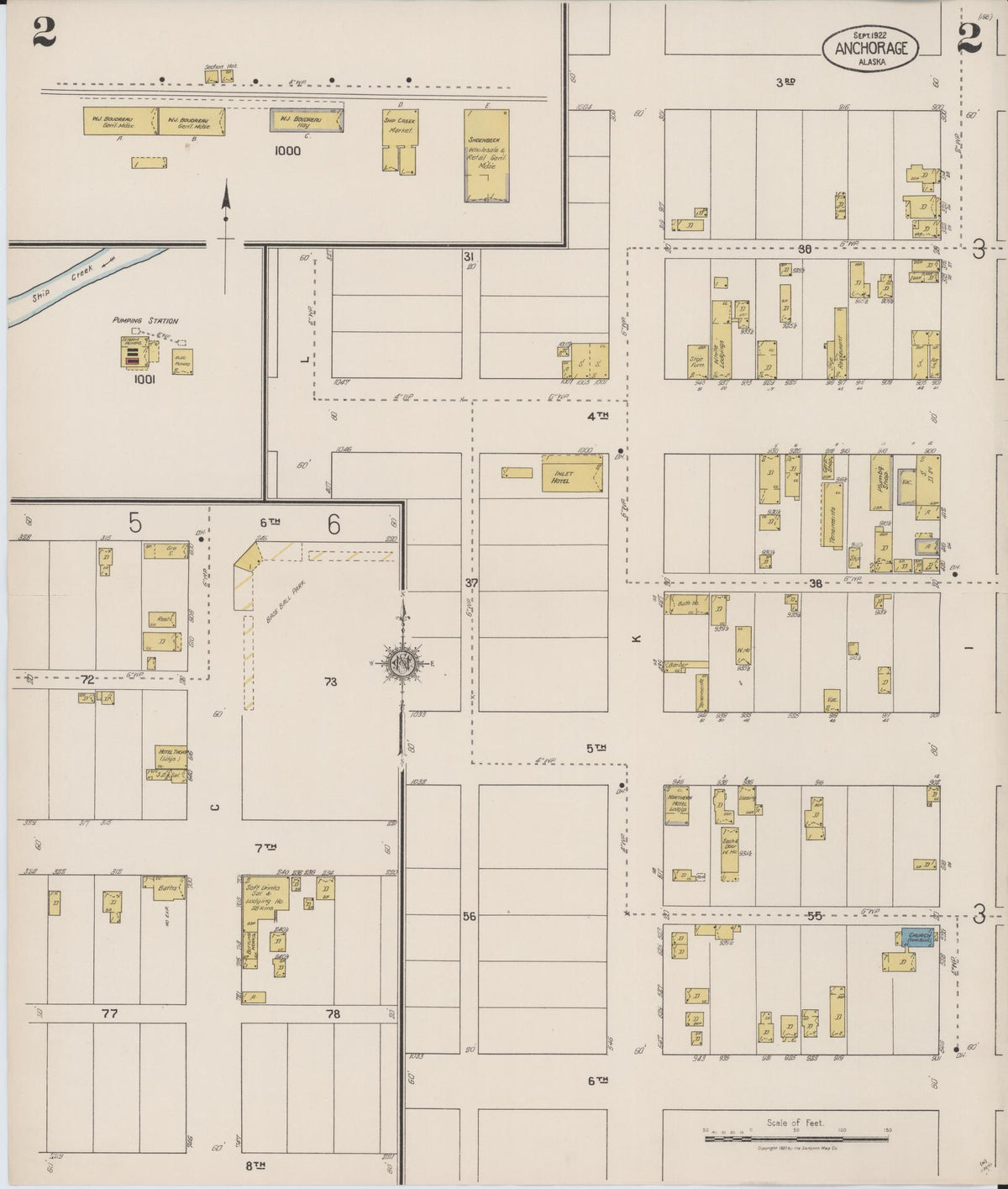 Sanborn Fire Insurance Map from Anchorage, Anchorage Census Division, Alaska (1922), Sheet #0002 - Historic Sanborn Fire Insurance Map Print, vintage old map wall art, antique decor, genealogy gift, Alaska Alaska map